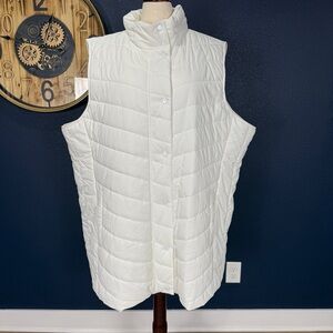 Ulla Popken Water Repellent White Long Puffer Vest Plus Size 28/30